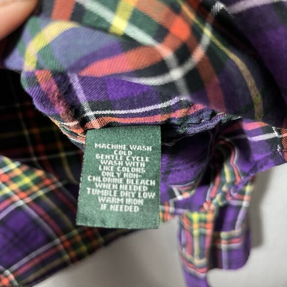 LRL‎ Lauren Jeans Co. Ralph Lauren SZ L Purple Plaid Cotton Shirt Button-Up - Picture 8 of 9